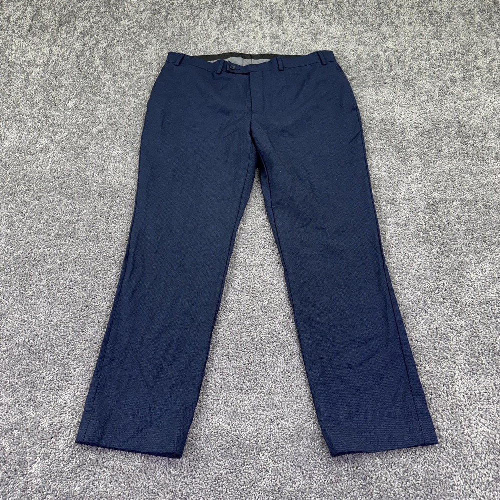 Calvin Klein Dress Pants Mens 38x30 Blue Wool Stretch Flat Front Business Office